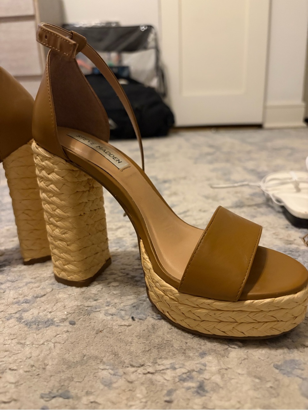 Steve Madden Tan Braided-Platform Strappy Heels - Picture 2 of 6